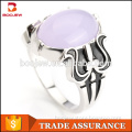 Factory wholesale sterling silver jewelry prong setting platinum plated fashion men's silver ring with big chalcedony